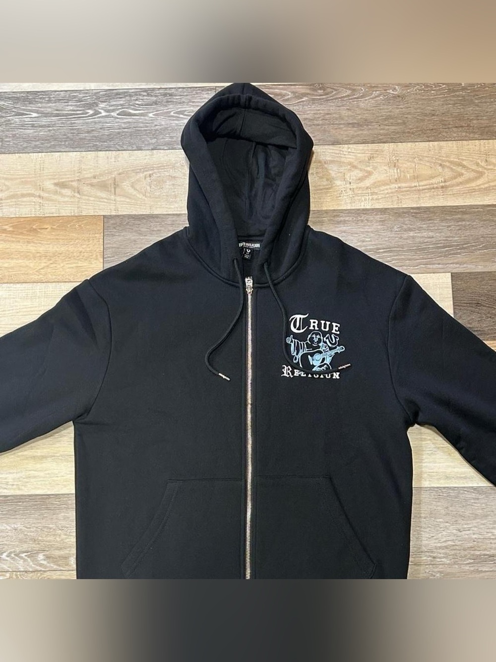 True Religion Men’s Black Graphic Hoodie - Buddha Guitar Logo - Picture 2 of 7